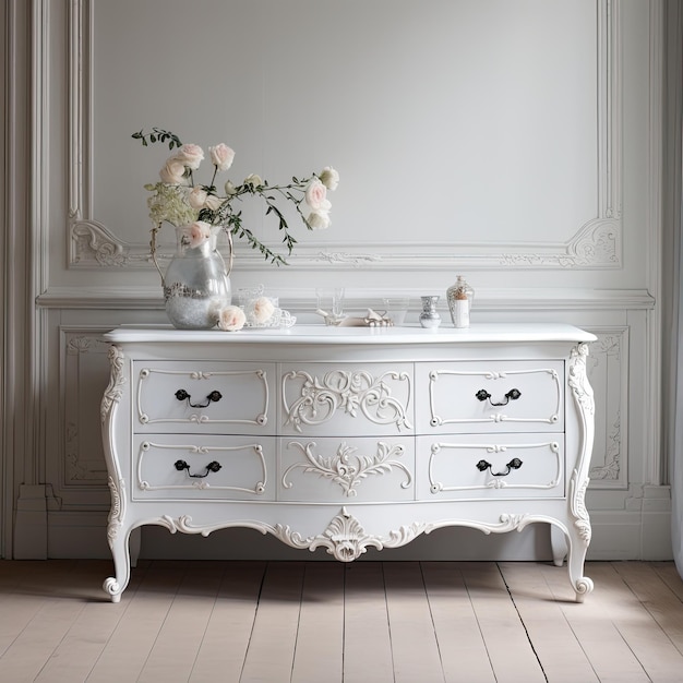 Classic white dresser with ornate details