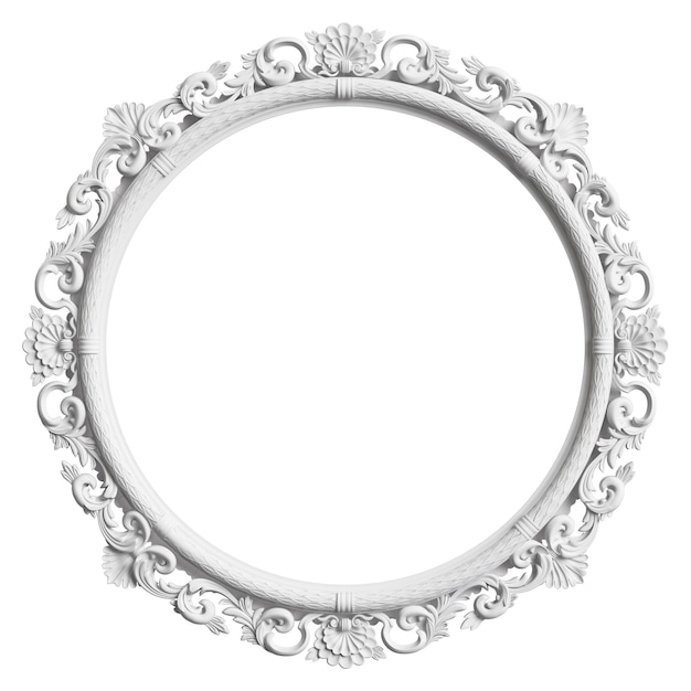 Photo classic white frame with ornament decor isolated on white background