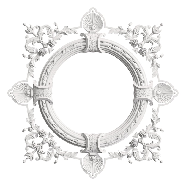 Classic white frame with ornament decor isolated on white 