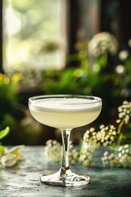 Photo classic white lady cocktail in a glass with gin and fresh citrus juice