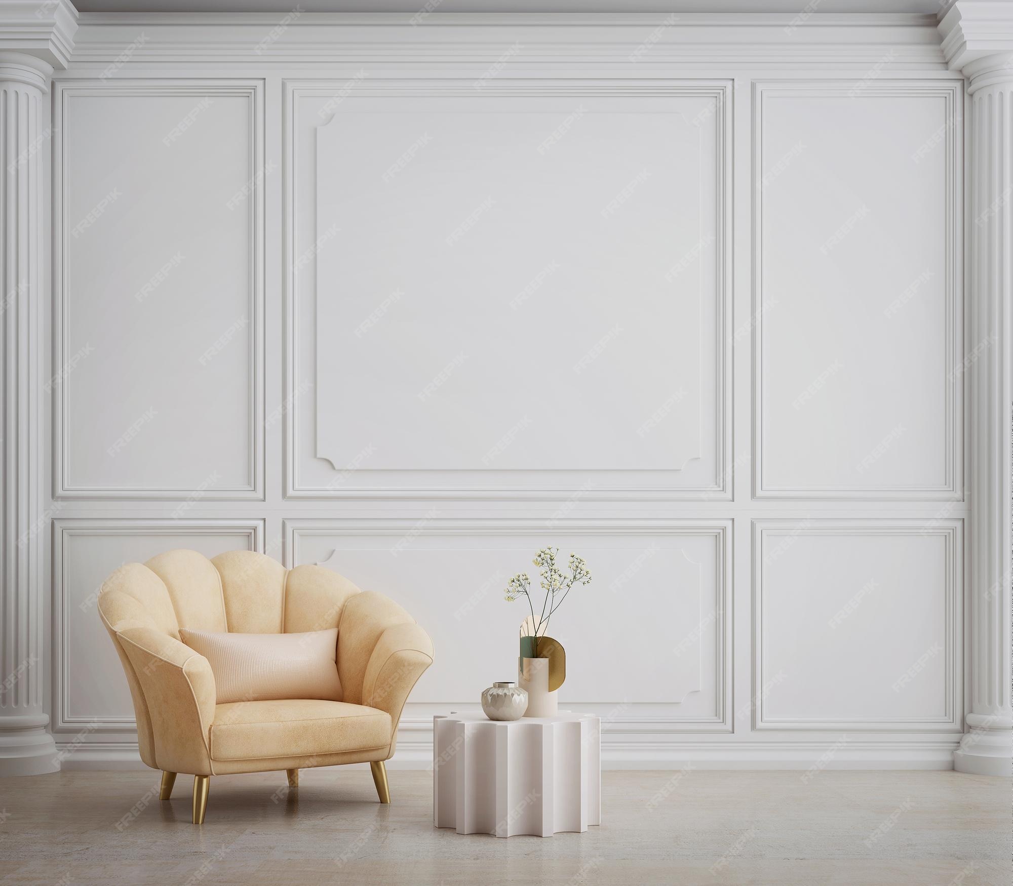 Premium Photo Classic White Room With Armchair Column And Wall Molding premium-photo-classic-white-room-with-armchair-column-and-wall-molding