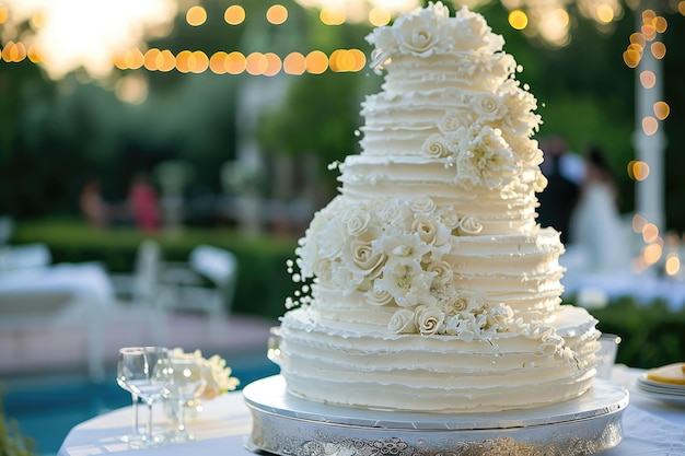 Classic White Rose Wedding Cake in Elegant VenuexA