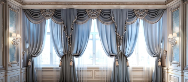 Photo classic window drapery with a stylish lambrequin