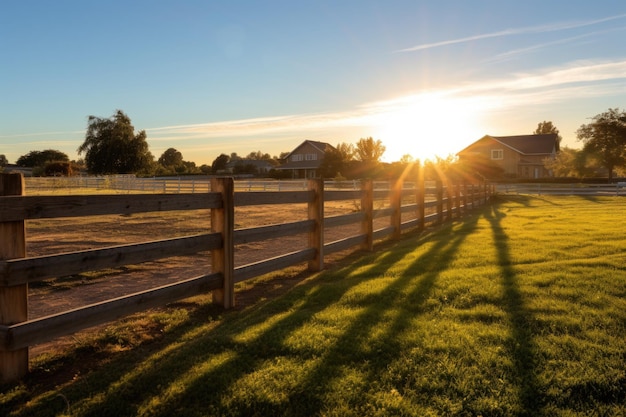 Photo classic wooden ranch fencing in sunlight