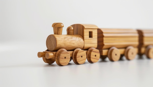 Фото Классический деревянный игрушечный поезд на белом фоне