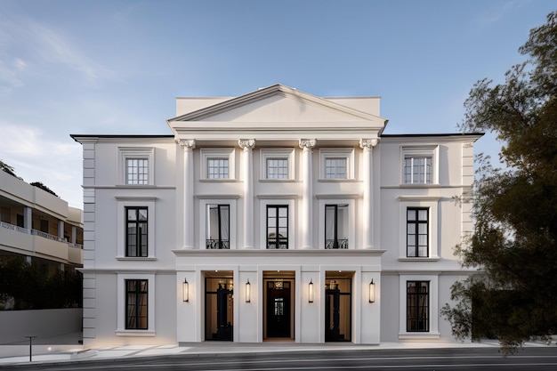 Classical building with modern twist featuring sleek lines and minimalist design elements