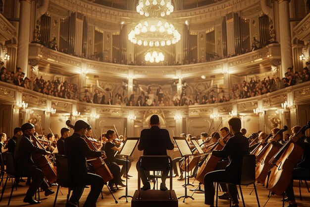 Foto un'orchestra classica che si esibisce in una grande sala o