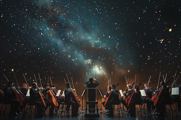 Photo a classical orchestra performing under the stars o