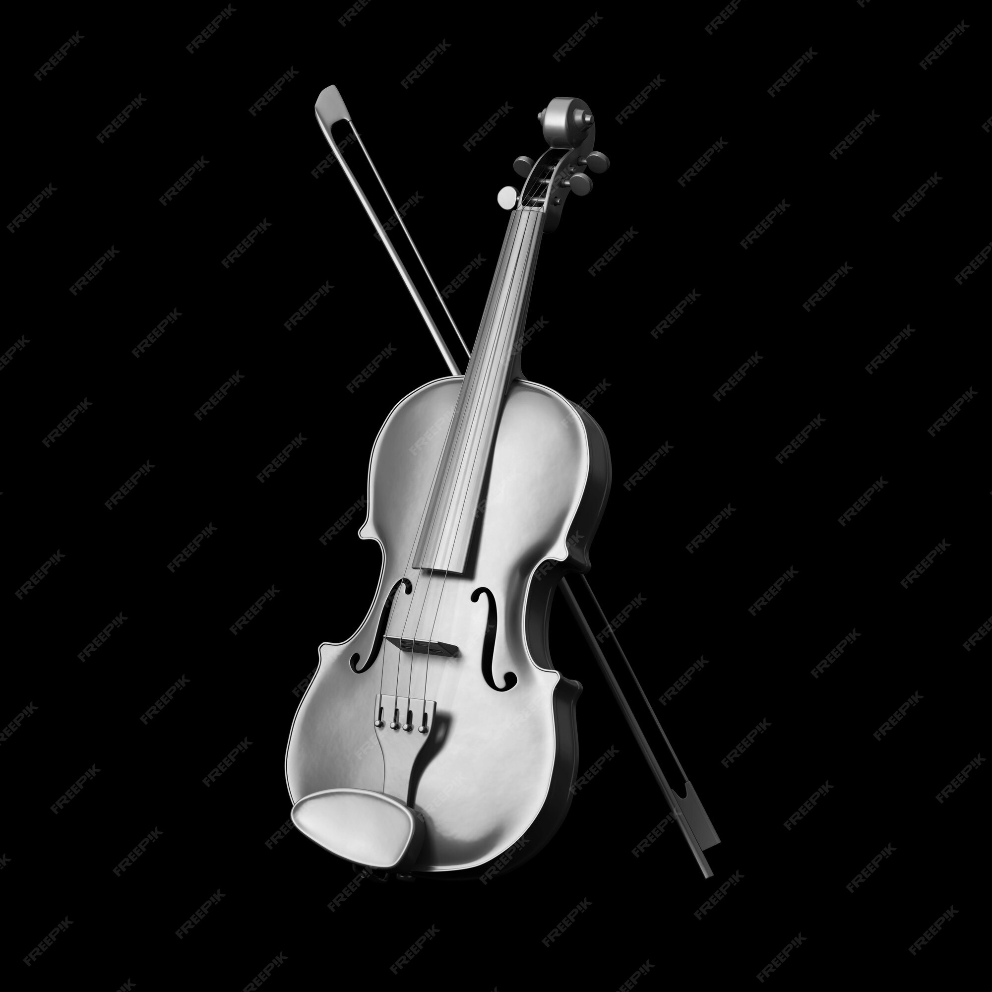 Premium Photo | Classical silver violin with bow on a black background. 3d rendering Premium Photo | Classical silver violin with bow on a black background. 3d rendering