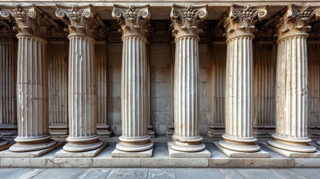 歴史 的 な 建物 の 中 の 古典 的 な 石 の 柱