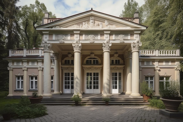 Classicalstyle house with verandas columns and classical urns