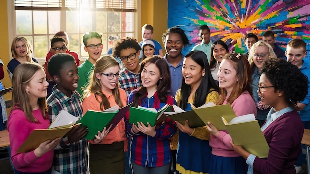 Classmates holding folders