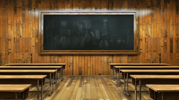 Classroom ambiance with a blank blackboard ready for instruction
