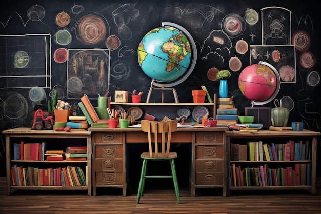 Photo classroom essentials on chalkboard