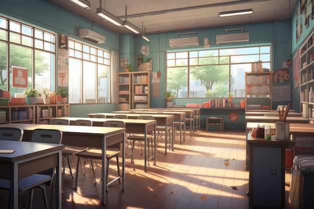 Premium AI Image  Anime Classroom Background without People at