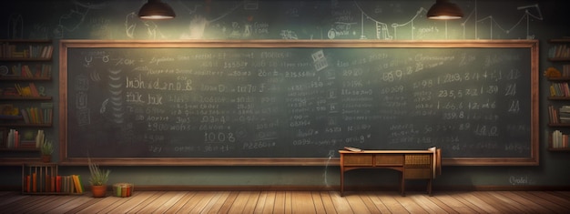 Classroom interior with blackboard and wooden floor