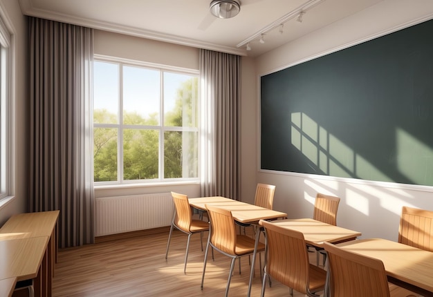 Classroom interior with blank blackboard ai generated