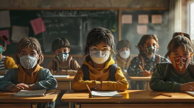 Classroom kids in school mask