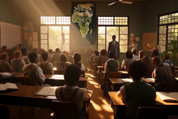 Classroom scene with students learning African his 00042 02