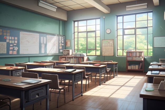 School classroom morning anime visual novel game. Generate Ai