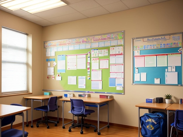 A classroom with a bulletin board that says'i'm a teacher '