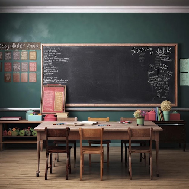 a classroom with a chalkboard that says " the name " on it.