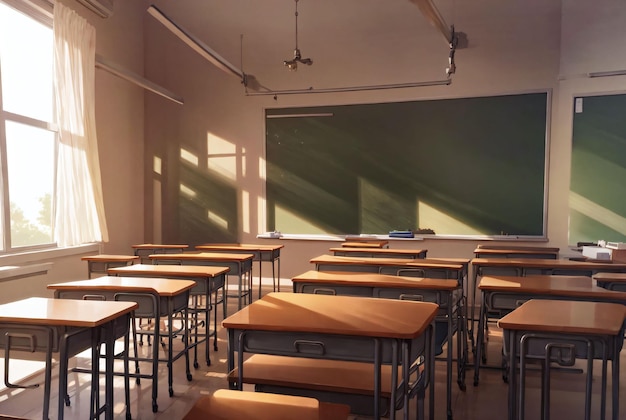 A classroom with a chalkboard