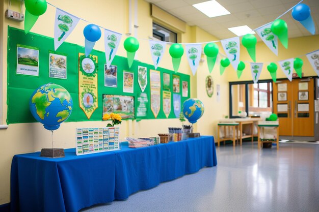 Foto aula con manifesti educativi su questioni ambientali