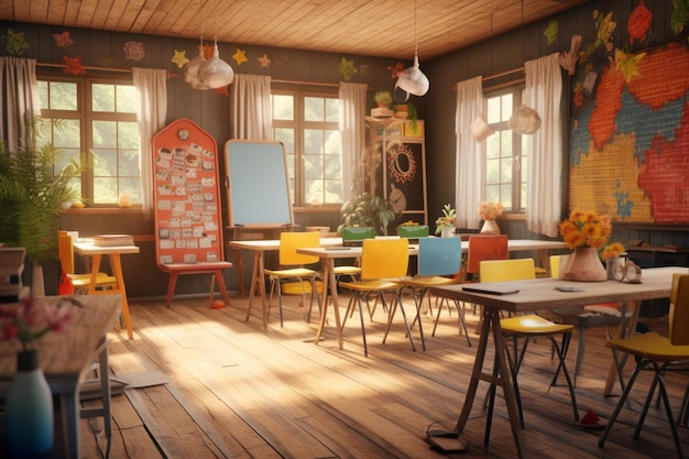 Classroom with retro boho concept