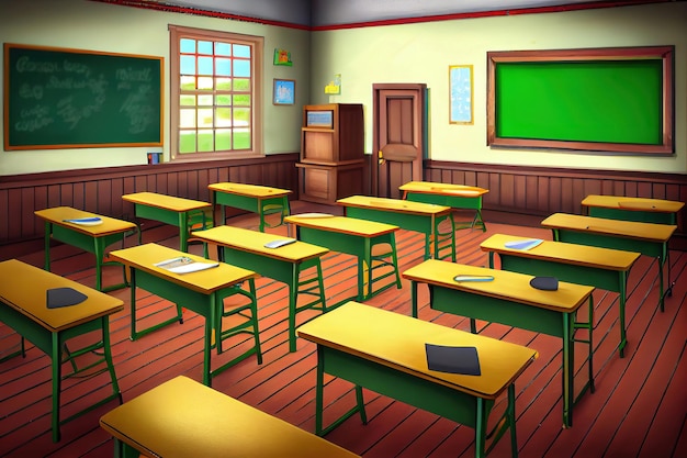 Premium AI Image  Anime background of a classroom with desks and