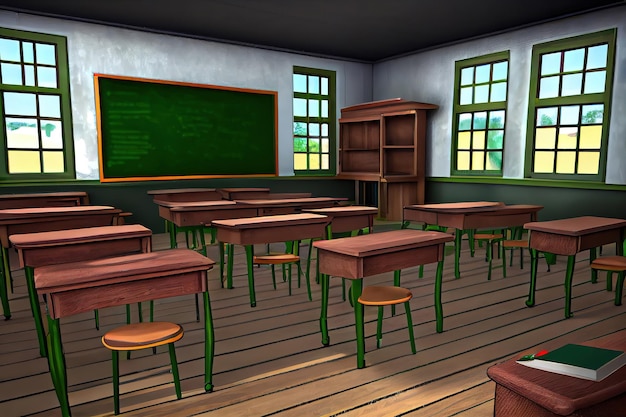 Classroom with school desks and greenboardempty school classroom Generative Ai