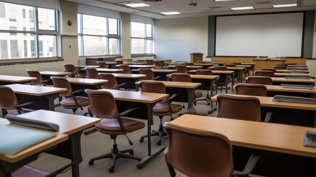 a classroom with a screen that says " no. "