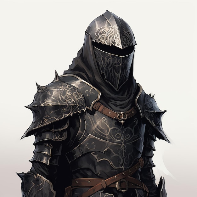 Clavicle Guard In Clean Black Armor And Helmet Artwork Illustration