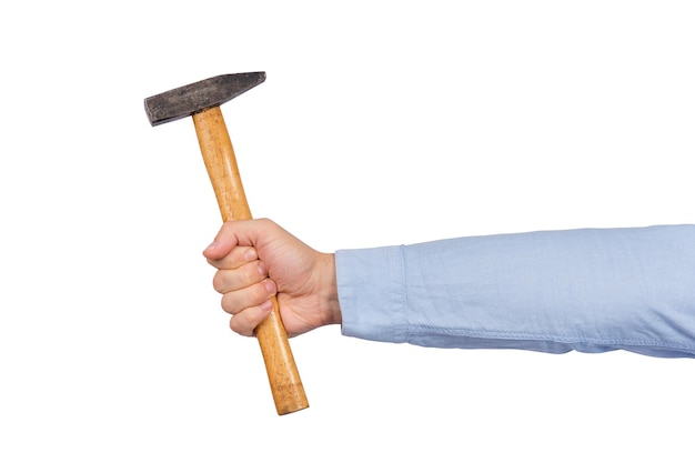 Photo claw hammer in male hand isolated side view