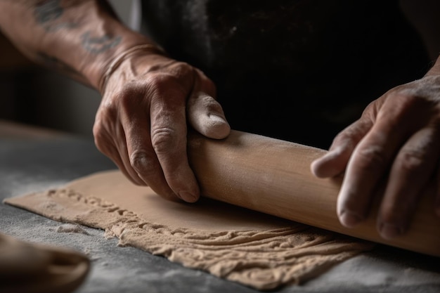 Clay Being Rolled Out With A Rolling Pin Generative AI