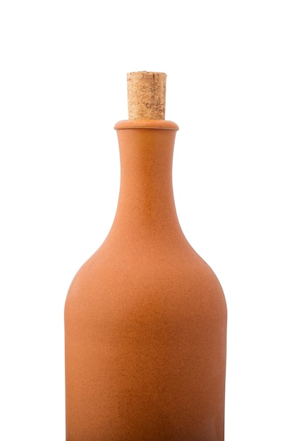 Clay bottle of wine on white