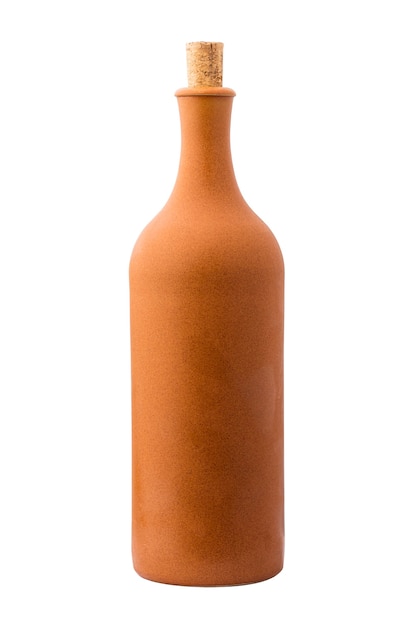 Clay bottle of wine on white