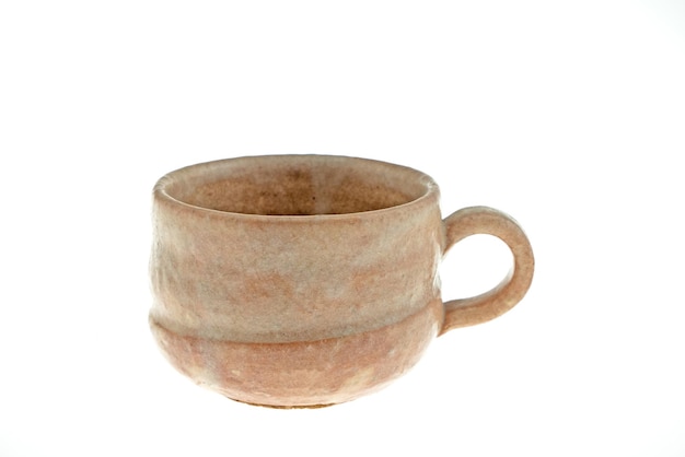 Clay coffee mug, white background