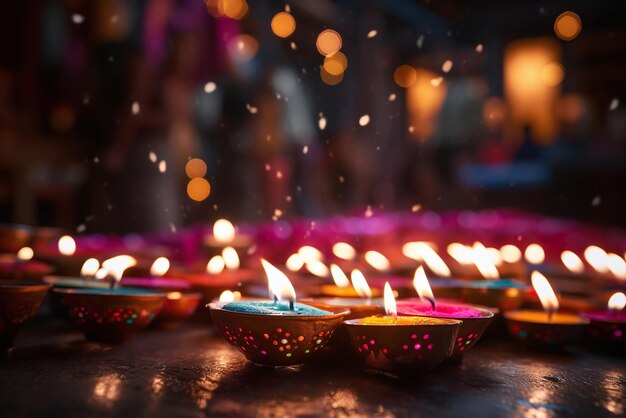 Clay Diya lamps lit during Dipavali