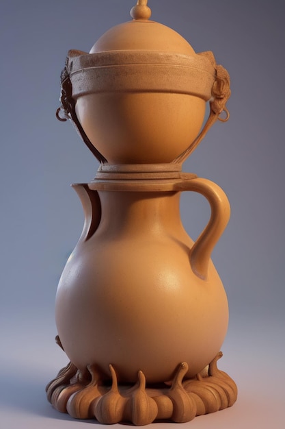 A clay jug with a handle and a cap on it