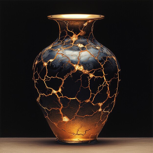 Foto vaso d'argilla decorato in stile artistico kintsugi