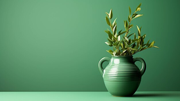 Photo clay pot on green background