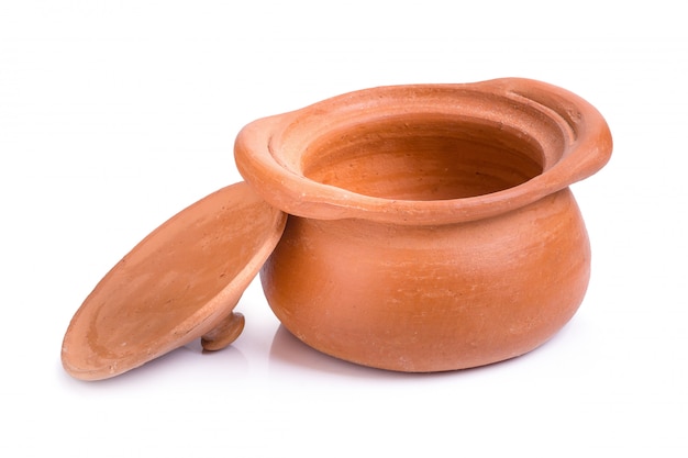 Clay pot isolated on a white background.