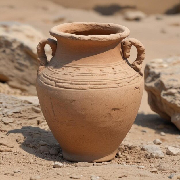 a clay pot with a design on the side of it