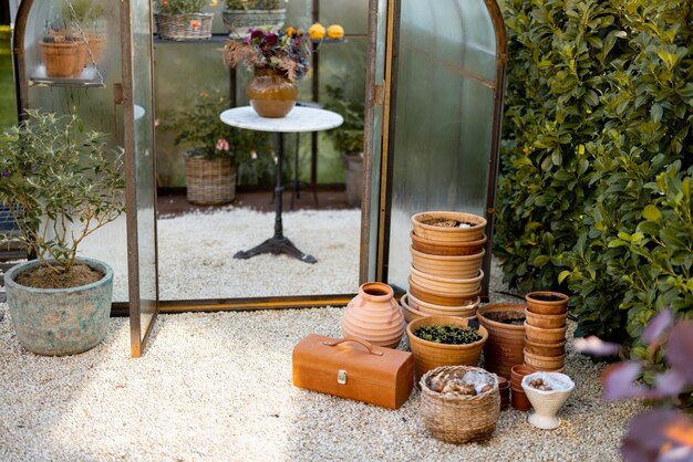 Clay pots in garden