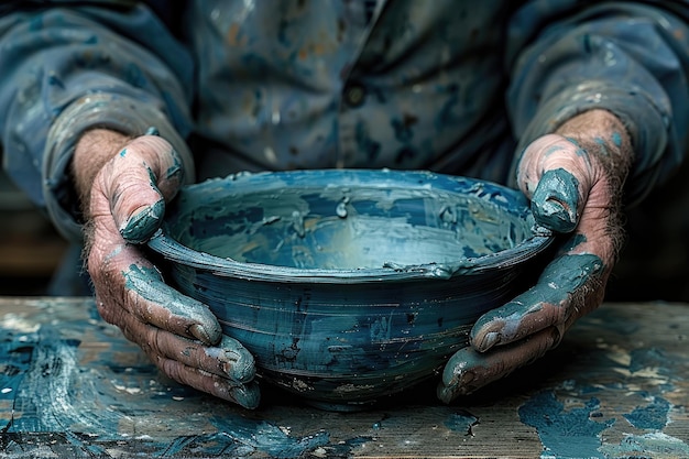 clay on potters table with hands forming clay pot professional photography