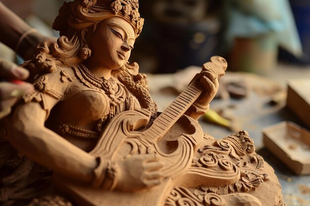 Clay sculpture of Saraswati during festival in Kolkata India