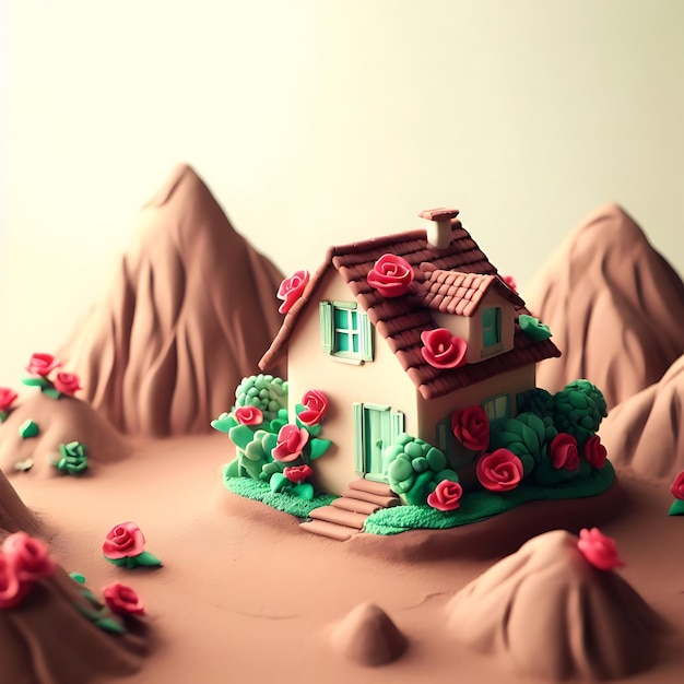 Clay Stop Motion Animation Bright Tiny House met het bergachtige avontuur van Rose Garden