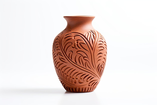 白い背景の上の粘土の花瓶