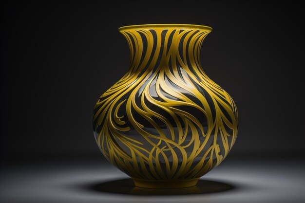 Clay vase with gold pattern on dark background generative ai